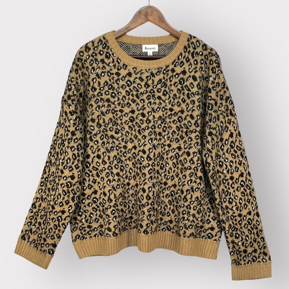 &Merci Pullover Sweater Women L Brown Animal Print Long Sleeve Round‎ Neck U30 - Picture 1 of 14